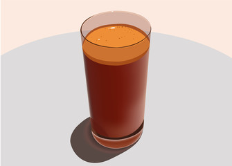 Glass with freshly squeezed juice on a white table