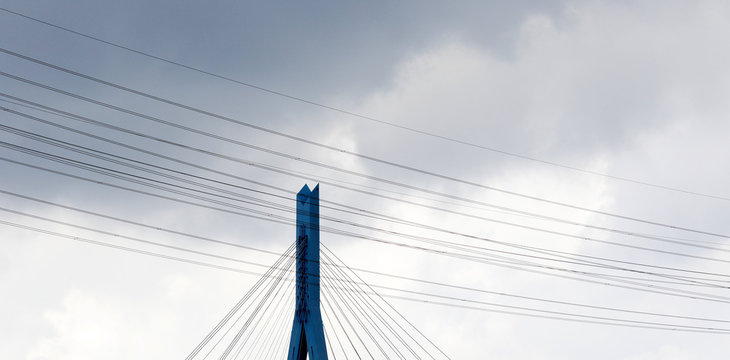 A cable bridge and electricity lines