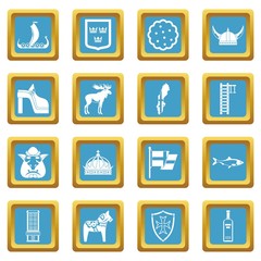 Sweden travel icons azure