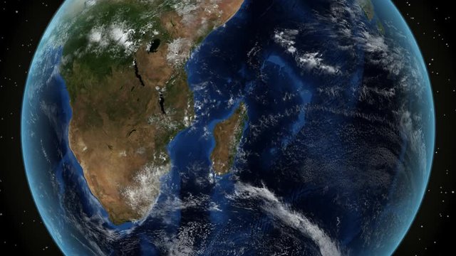 Zimbabwe. 3D Earth in space - zoom in on Zimbabwe outlined. Star sky background