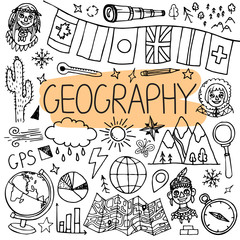 Hand drawn doodles for geography lessons. Vector back to school illustration. © kay_mosk