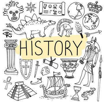 History Hand Drawn Doodles. Vector Back To School Illustration.