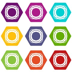Lifebuoy icon set color hexahedron