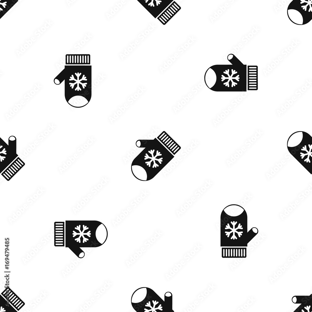 Poster mitten with snowflake pattern seamless black