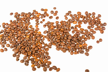 Coffee grains on a white background