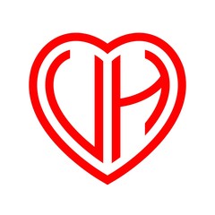 initial letters logo uh red monogram heart love shape