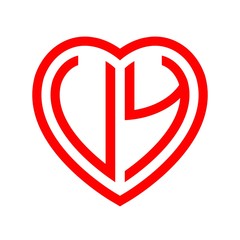 initial letters logo uy red monogram heart love shape