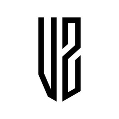 initial letters logo vz black monogram pentagon shield shape
