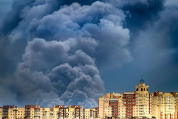 Fire in the city. Strong fire.