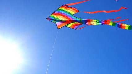 Colorful rainbow kite flying