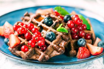 Chocolate Belgium Waffles with Berries