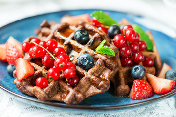 Chocolate Belgium Waffles with Berries