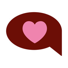 pink and scarlet red sections silhouette of speech bubble with heart