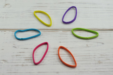 six colorful hair ribbons in circle shape