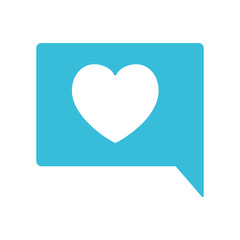 blue color silhouette of speech in square shape with heart
