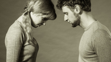 Sad depressed couple portrait.