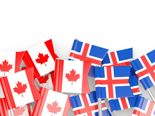 Obraz premium Flag pins of Canada and Iceland isolated on white. 3D illustration