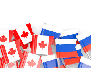 Flag pins of Canada and Russia isolated on white. 3D illustration