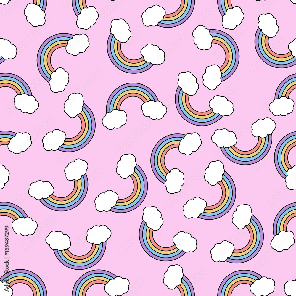 Poster abstract vector seamless pattern with rainbow on pink background. color image. pattern with unicorn 