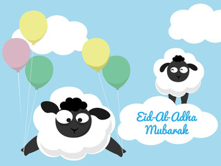 Eid al adha mubarak muslin holiday vector. Funny lamb cartoon style illustration.