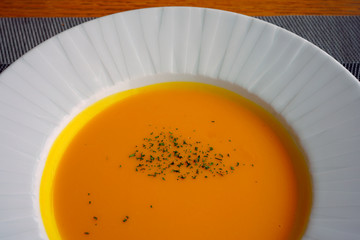 Bowl of Korean pumpkin squash soup 