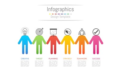 Infographic design elements for your business data with 6 options, parts, steps, timelines or processes, connecting people concept. Vector Illustration.