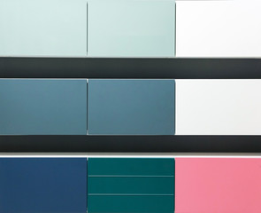 Colorful cabinets door samples in market in a row