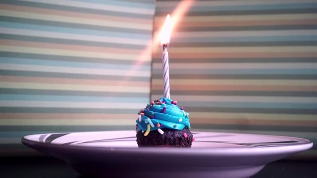 Mini Blue Cupcake with Sparkling Birthday Candle