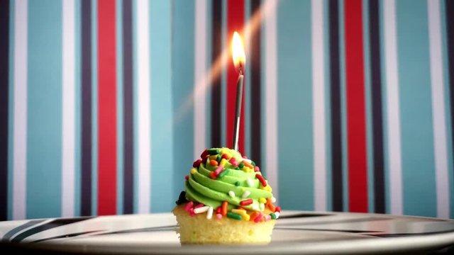 Mini Green Cupcake with Sparkling Birthday Candle