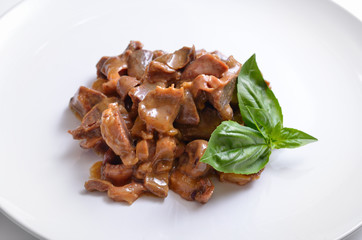 Chicken gizzards with sour cream and soy sauce.