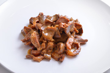 Chicken gizzards with sour cream and soy sauce.