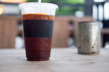 Closeup ice of americano or black coffee