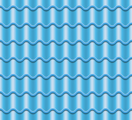 Blue Corrugated Tile Vector. Element Of Roof. Seamless Pattern. Fragment Of Roof Illustration.