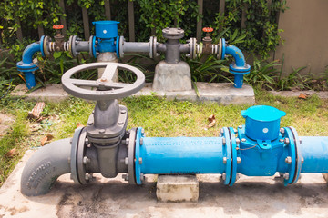 Fototapeta na wymiar Water supply and equipment fitting tools, Water pipeline outside building