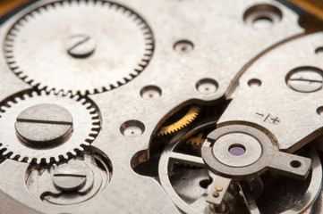 Detail of watch machinery on the table.