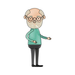 color crayon silhouette of full body grandfather in clothes with beard and glasses