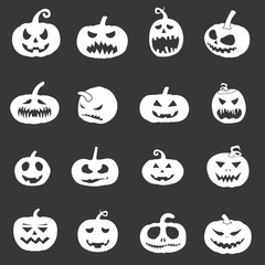 set of silhouette spooky horror images of pumpkins for halloween