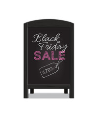 Black wooden menu announcement board with Black Friday Sale text. Vector illustration.