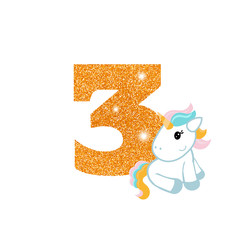 Birthday anniversary number with cute unicorn