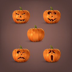 Halloween pumpkins set on dark background. Vector isolated halloween elements.