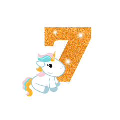 Birthday anniversary number with cute unicorn