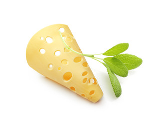 Cheese and Sage leaves isolated