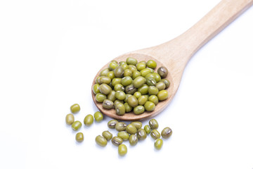 Mung Bean on wooden spoon.