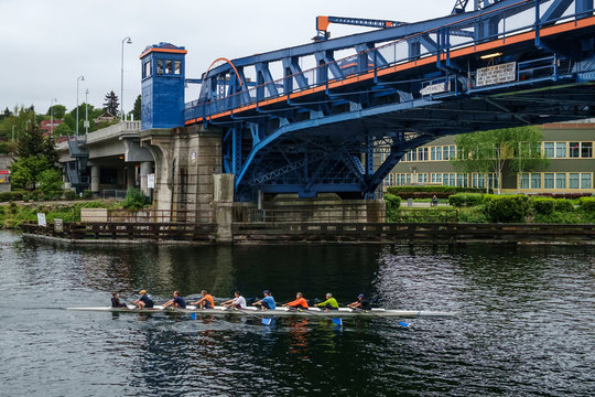 Rowing under the Fremont Bridge