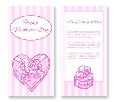 Happy Valentine s day greeting card. Gift box in heart shape. Vector illustration