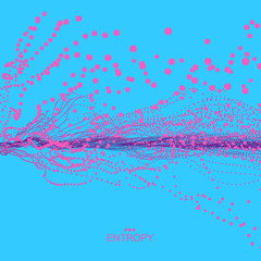 Array with dynamic emitted particles. Water splash imitation. Abstract background. Vector illustration.