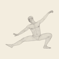 Fighter. 3D Model of Man. Human Body. Sport Symbol. Design Element. Vector Illustration.