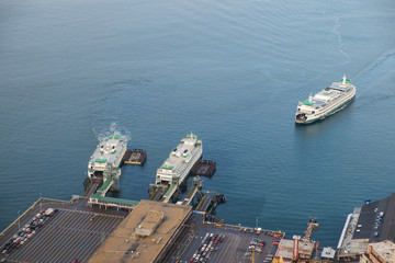 Three ferry boats at terminal