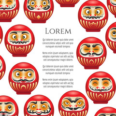Japanese red daruma dolls poster design, vector illustration