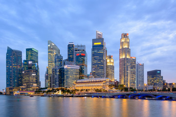 Panorama skyline of Singapore famous business city,Singapore city light twilight time